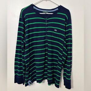 100% Cotton Vintage LRL Jeans Co Navy and Green Striped Long Sleeve Henley